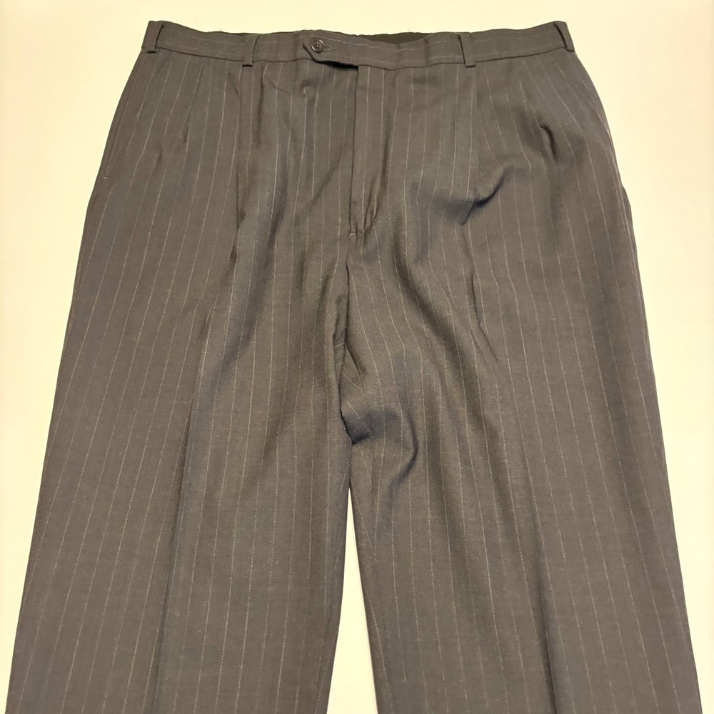 Brooks Brothers 346 Dress Pants Mens 40x31 Grey Pinstripe Pleated Stretch Wool